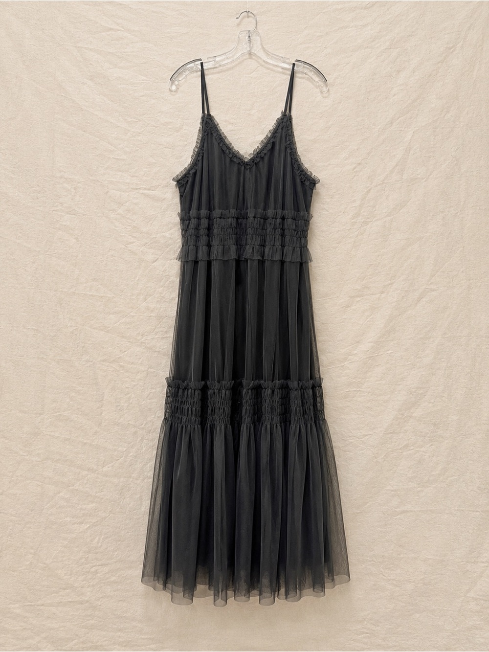 Entro Black Tulle Ruffle Midi Dress Size Large